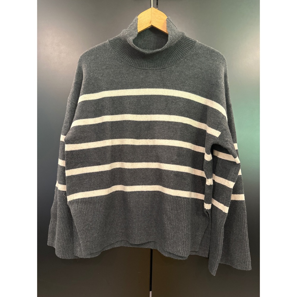 Banana Republic Womens Gray Striped Mock Neck Sweater Cotton‎ Wool Blend M NEW